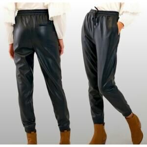 Avec Les Filles Faisa Faux Leather Like Joggers Black Drawstring Pants Medium